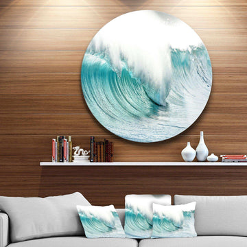 Massive Blue Waves Breaking Beach - Sea & Shore Oversized Circle Metal Wall Art